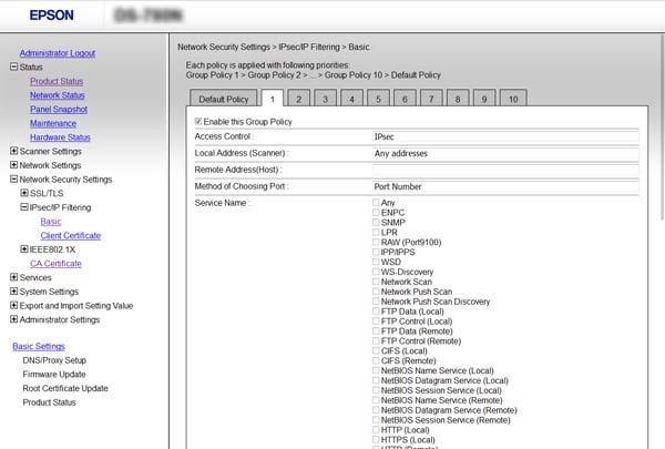 Zaawansowane ustawienia zabezpieczeń używane w przedsiębiorstwach Elementy ustawień opcji Group Policy Elementy Enable this Group Policy Access Control Ustawienia i objaśnienie Umożliwia włączenie