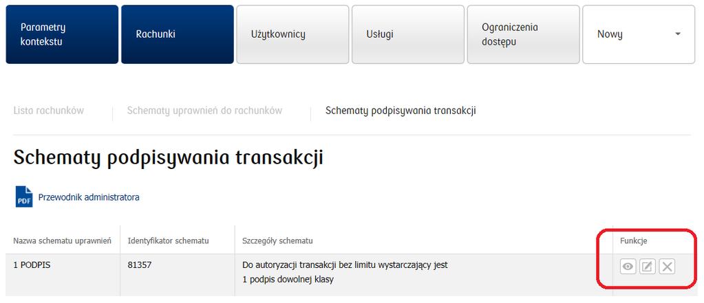 transakcji, przykładowo do autoryzacji transakcji w kwocie do 1 000 000 zł wymagane są dwa podpisy klasy np. Dyrektor.