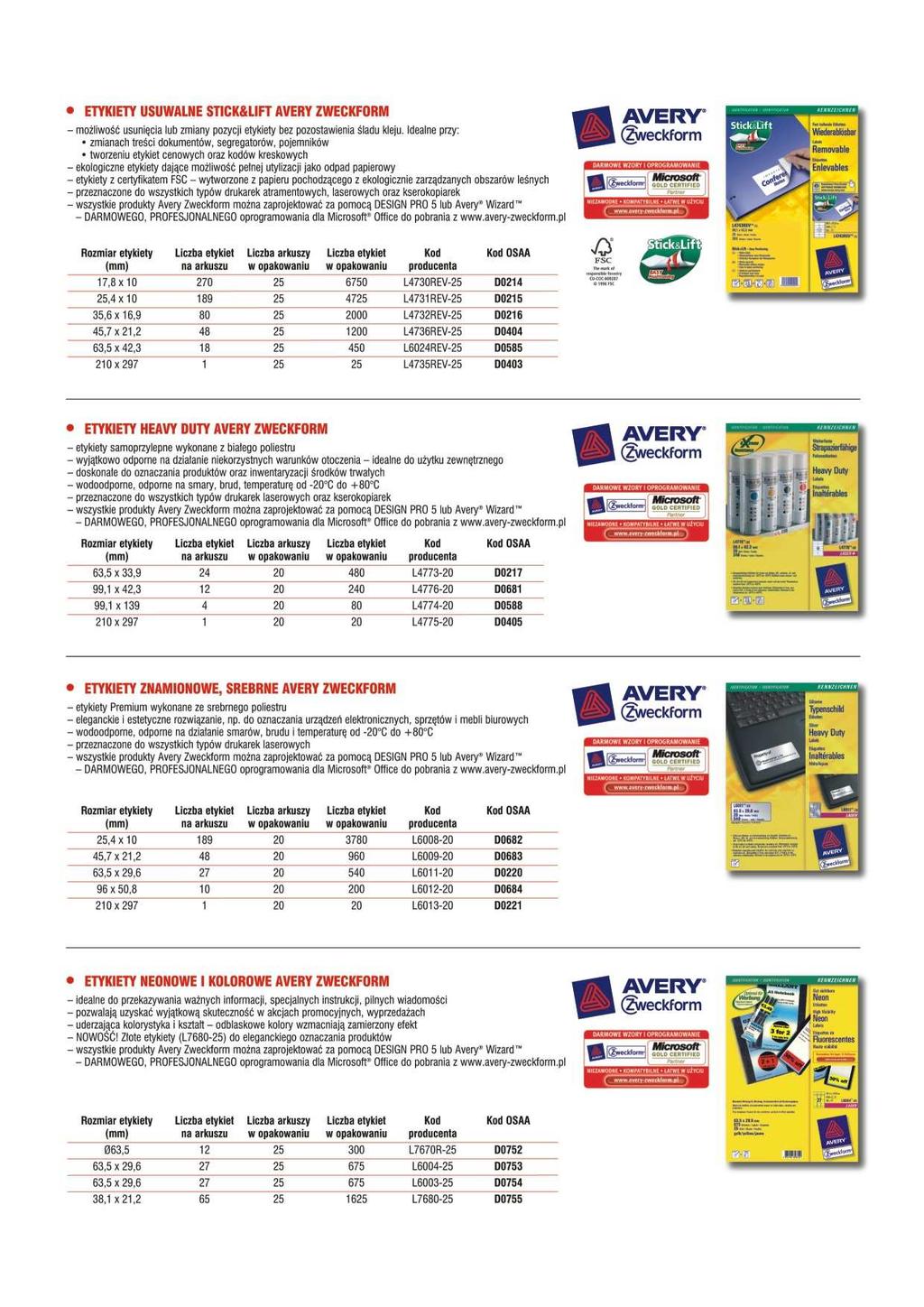 PAPIER ETYKIETY USUWALNE, ZNAMIONOWE, KOLOROWE D 270 80 48 18 1 L4730REV L4731REV L4732REV L4736REV L6024REV