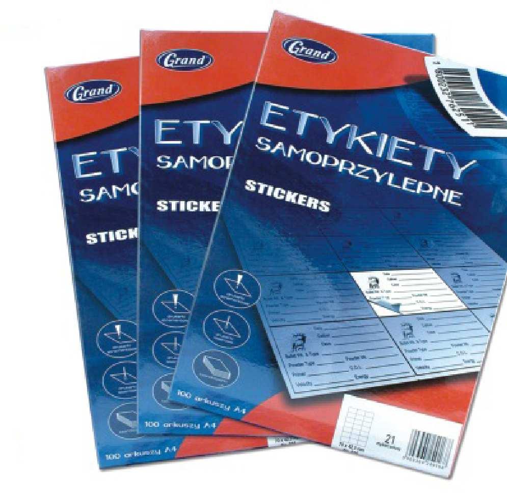 ETYKIETY UNIWERSALNE BIA E ETYKIETY KLASYCZNE - mo na drukowaæ na najpopularniejszych drukarkach: atramentowych, laserowych i kserokopiarkach - szeroki wybór rozmiarów etykiet - kszta³t etykiet: