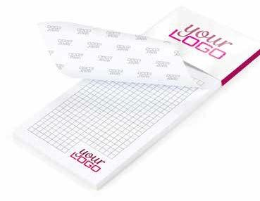 Pad with microperforation available size: DL, number of sheets: 100, 60 mm head, glossy or matt lamination on cover, optionally: pen holder, bloczek z mikroperforacją dostępny