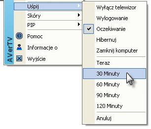 Lub kliknij prawym przyciskiem monitor TV, wskaż Sleep (Uśpienie) i wybierz wymagany tryb. Następnie ponownie kliknij prawym przyciskiem monitor TV, wskaż Sleep (Uśpienie) i wybierz czas wykonania.
