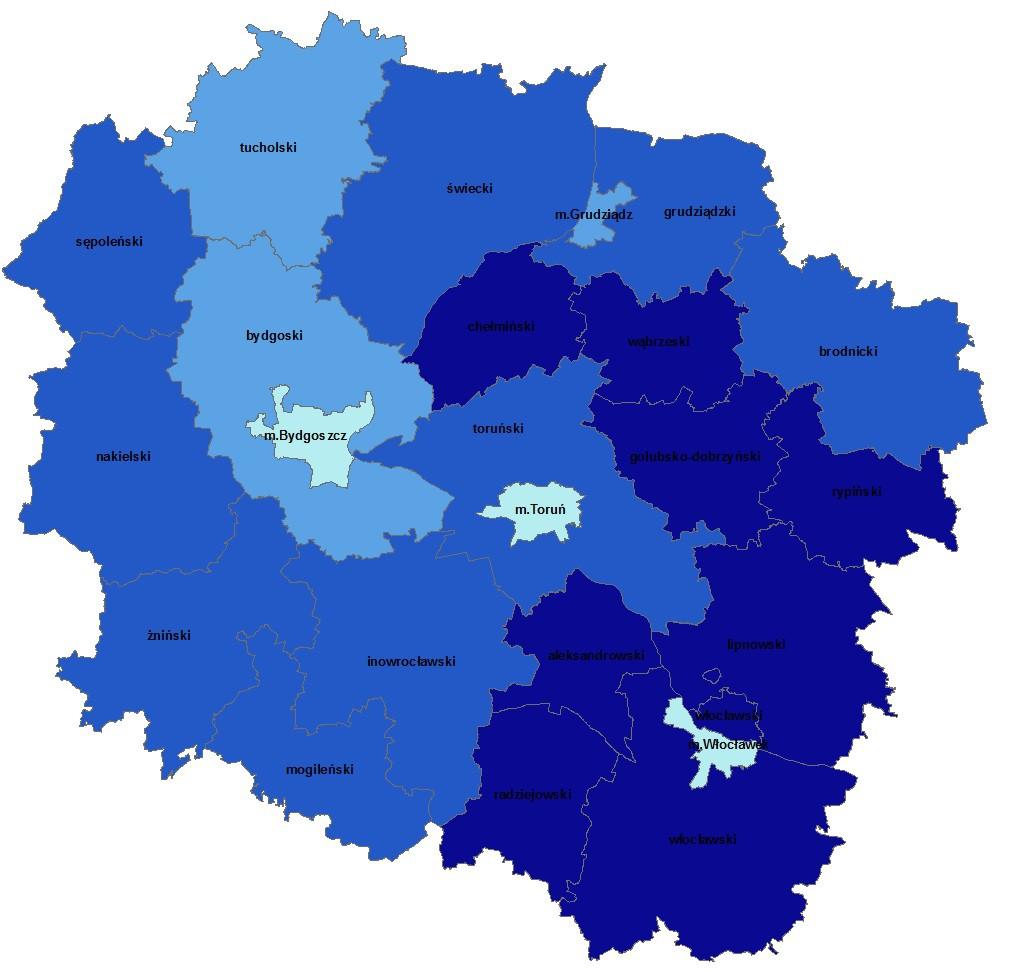 UDZIAŁ GRUNTÓW STANOWIĄCYCH WŁASNOŚĆ OSÓB FIZYCZNYCH W OGÓLNEJ POWIERZCHNI POWIATU według stanu na