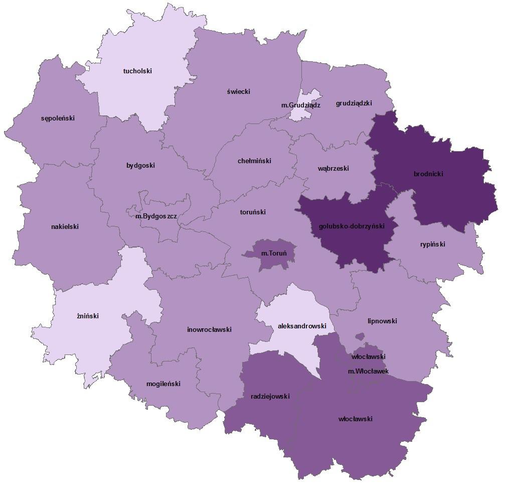 UDZIAŁ GRUNTÓW STANOWIĄCYCH WŁASNOŚĆ KOŚCIOŁÓW I ZWIĄZKÓW WYZNANIOWYCH W OGÓLNEJ POWIERZCHNI POWIATU SPADEK/WZROST W