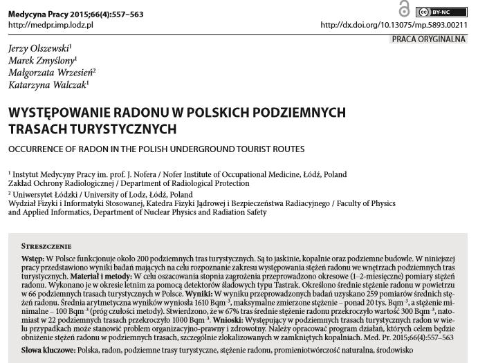 Grupy osób szczególnie narażonych na działanie Rn i pochodnych