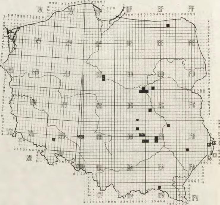 1 4 4 W. B. Jędryczkowski Mapa 8. W ystępowanie AllocJiernes vid eri w Folsce. Dane niepublikowane: XS23 rez. Łąki Sulistrowickie, CD74 Szpetal Górny, EB78 Celejów, EV48 Tylawa, FB30 rez. Bukowa Góra.