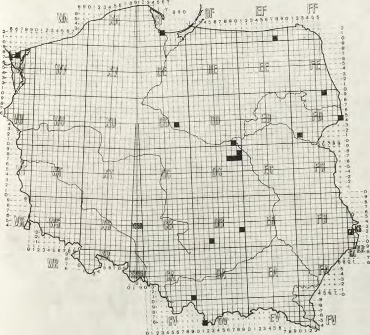 Zaleszczotki Gór Świętokrzyskich 149 lii s rrr 4++--+ n_l-k- 4- i 5 41 0 Mapa 13. W ystępowanie Chelifer cancroides w Polsce.