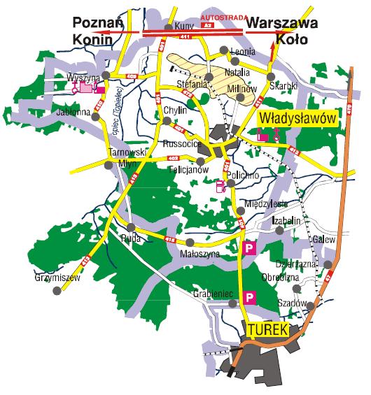 Siedzibą gminy jest Władysławów usytuowany w odległości 11 km od stolicy powiatu Turku, 25 km od stolicy podregionu Konina, o ok 8 km od międzynarodowej trasy A2 (w Kunach). Rysunek 2.