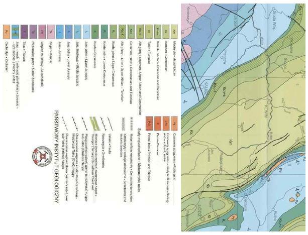 Rysunek 7. Fragment mapy geologicznej Polski, właściwy ze względu na przedmiot strategii.