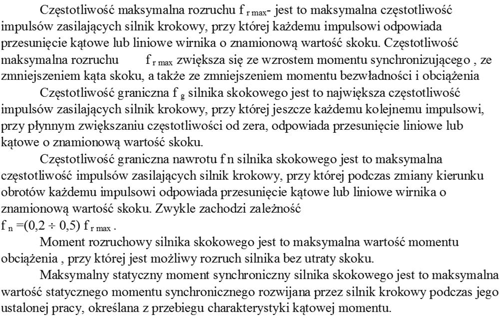 Charakterystyki silników skokowych a,a - dla pracy start-stop, b - dla pracy