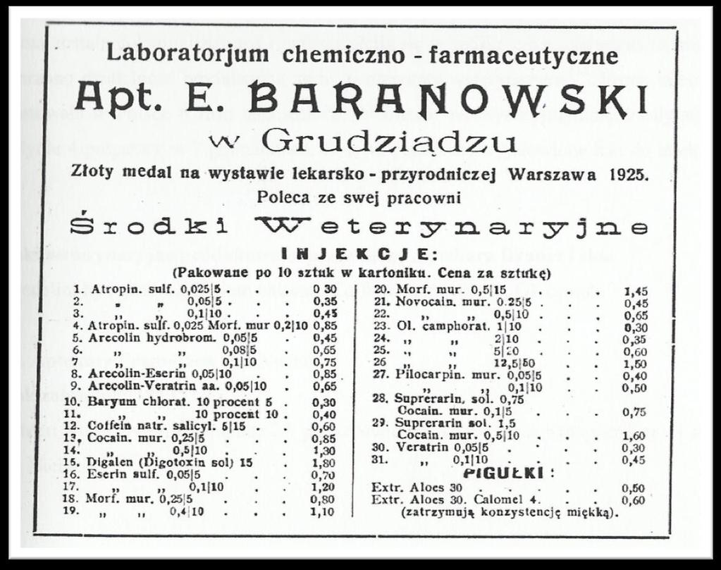 83 Historia produkcji leków i biopreparatów weterynaryjnych na ziemiach polskich do 1945 roku Aptekarz E.