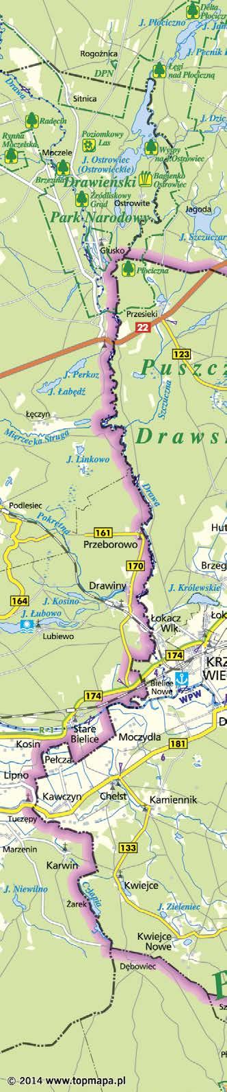 Szczecin Poznań Warszawa Legenda Droga krajowa Drogi wojewódzkie Obwodnica w budowie Poczta, stacja benzynowa Hotel, schronisko Agroturystyka, baza noclegowa Drogi powiatowe Kemping, pole namiotowe