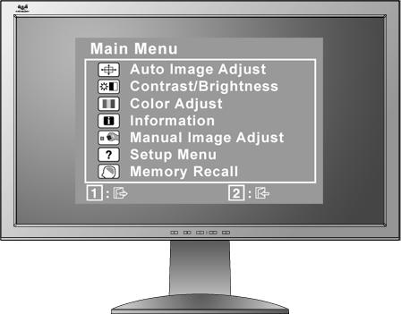 VA2014w Menu główne I elementy sterujące OSD Przedni panel sterowania Pokazany szczególowo ponizej Wyświetla ekran sterowania dla wybranego parametru.