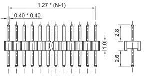 27 wtyk jednorzędowy 1x40pin, prosty, do druku, styki pozłacane pin header single row 1x40pin, straight, PCB, gold plated