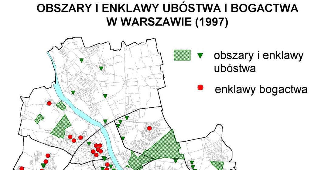 społecznoprzestrzennymi Warszawy prowadzone w IGiPZ PAN Obszary o najwyŝszym i najniŝszym statusie