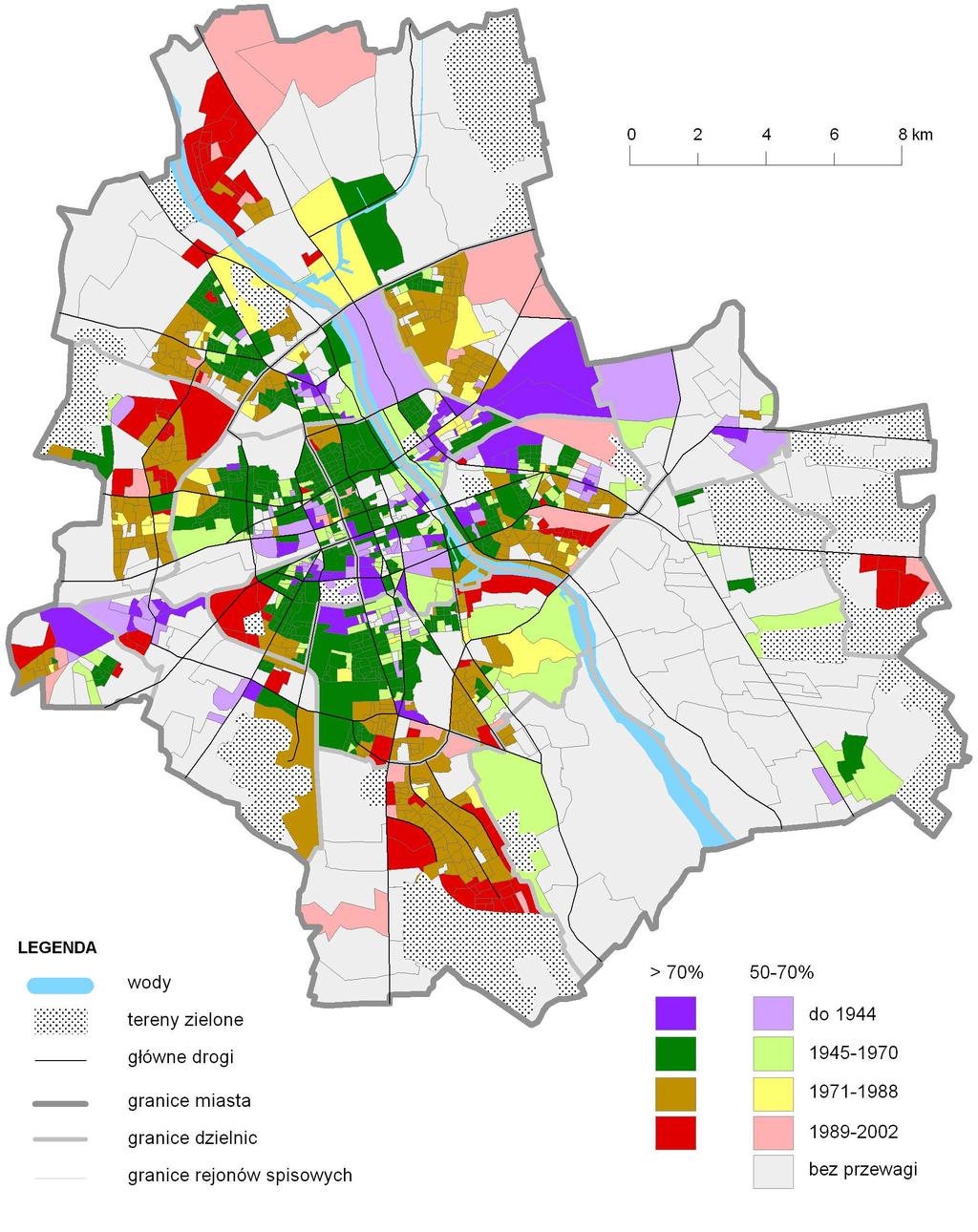 W latach dziewięćdziesiątych w Warszawie miały miejsce : 1) Gentryfikacja - typowe zjawisko dla miast Europy Zachodniej, polegające na sukcesji wyŝszych grup społecznych na tereny dotychczas