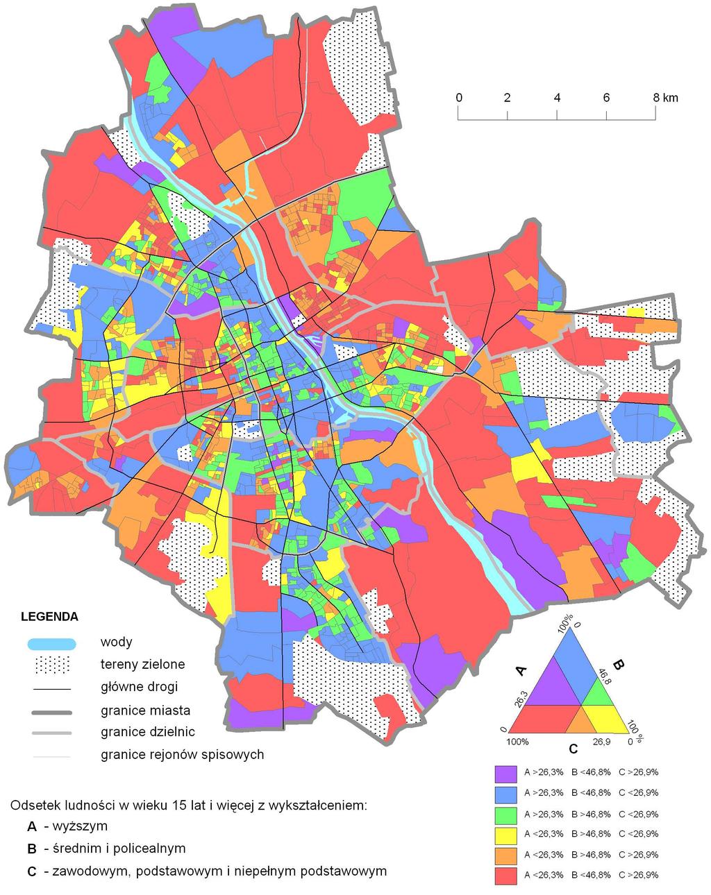 Sytuacja demograficzna: obszary o nadreprezentacji dzieci i młodzieŝy Kapitał ludzki i społeczny: struktura wykształcenia obszary z przewagą osób z wyŝszym wykształceniem obejmują: Niski stopień