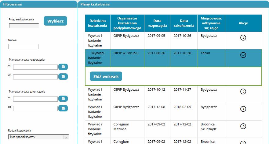 7. Klikają na województwo Kujawsko-Pomorskie otworzy się formularz 10. Zjechać niżej i uzupełnić Zatrudnienie. 11. Zjechać niżej i uzupełnić Staż pracy.