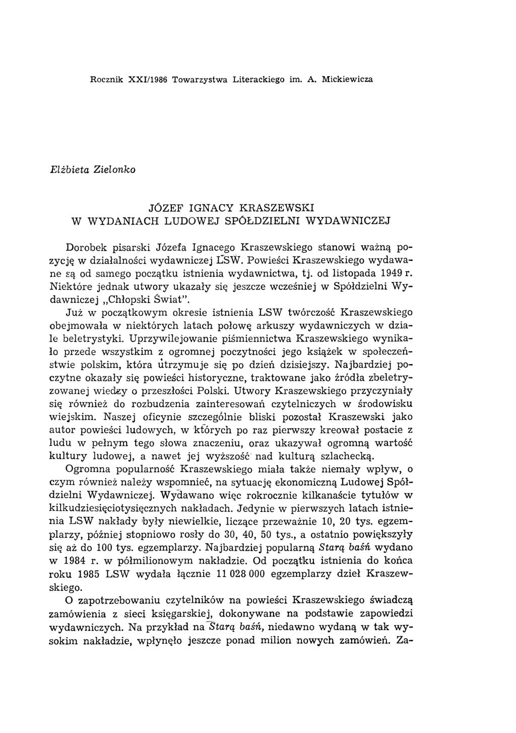 Rocznik XXI/1986 Towarzystwa Literackiego im. A.