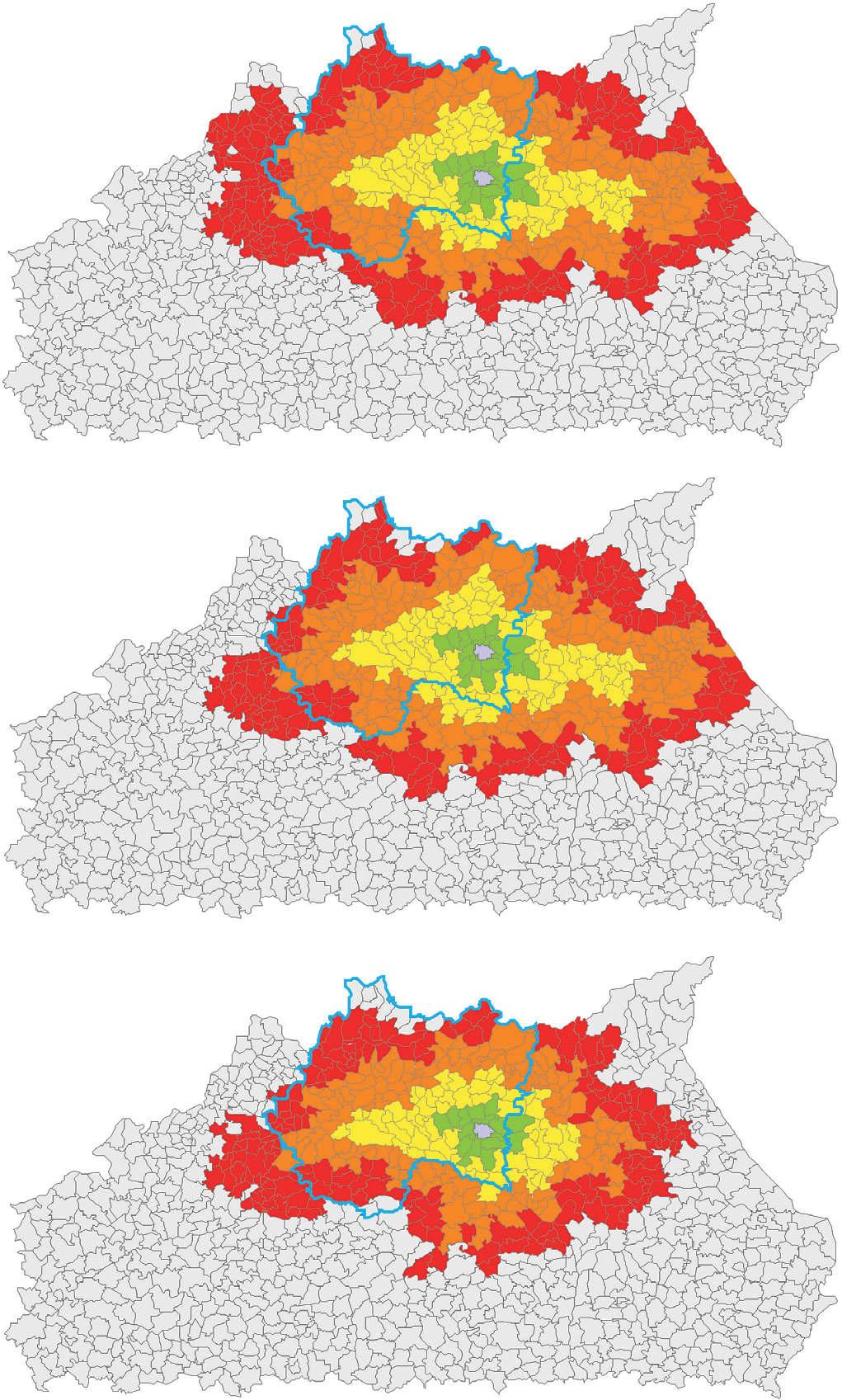Dostępność transportowa wybranych miast MałopolskI 2014 2023 Mapa