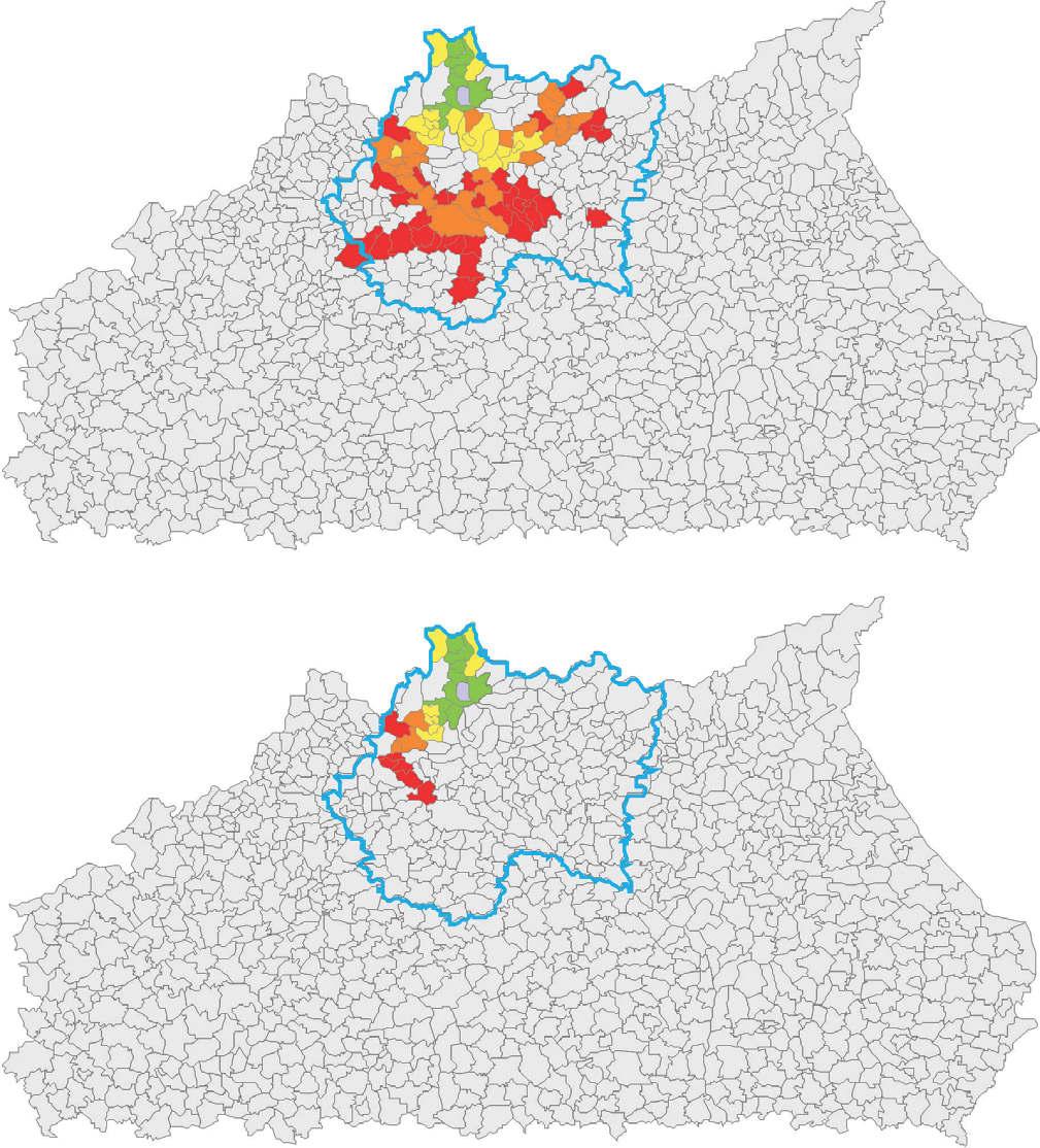 Dostępność transportowa wybranych miast MałopolskI 2014 2023 Mapa