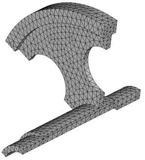 Geometrycznie drugi model stanowi jedną piątą część modelu podstawowego MES (rys. 3b). Model ten zawiera 3984 elementy skończone.
