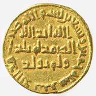 Ani Bizancjum ani Sasanidzi nie byli w stanie przeciwstawić się ekspansji arabskiej. Dinar awers i rewers, Umajjadzi, Al-Walid I (705 715). Bagdad.