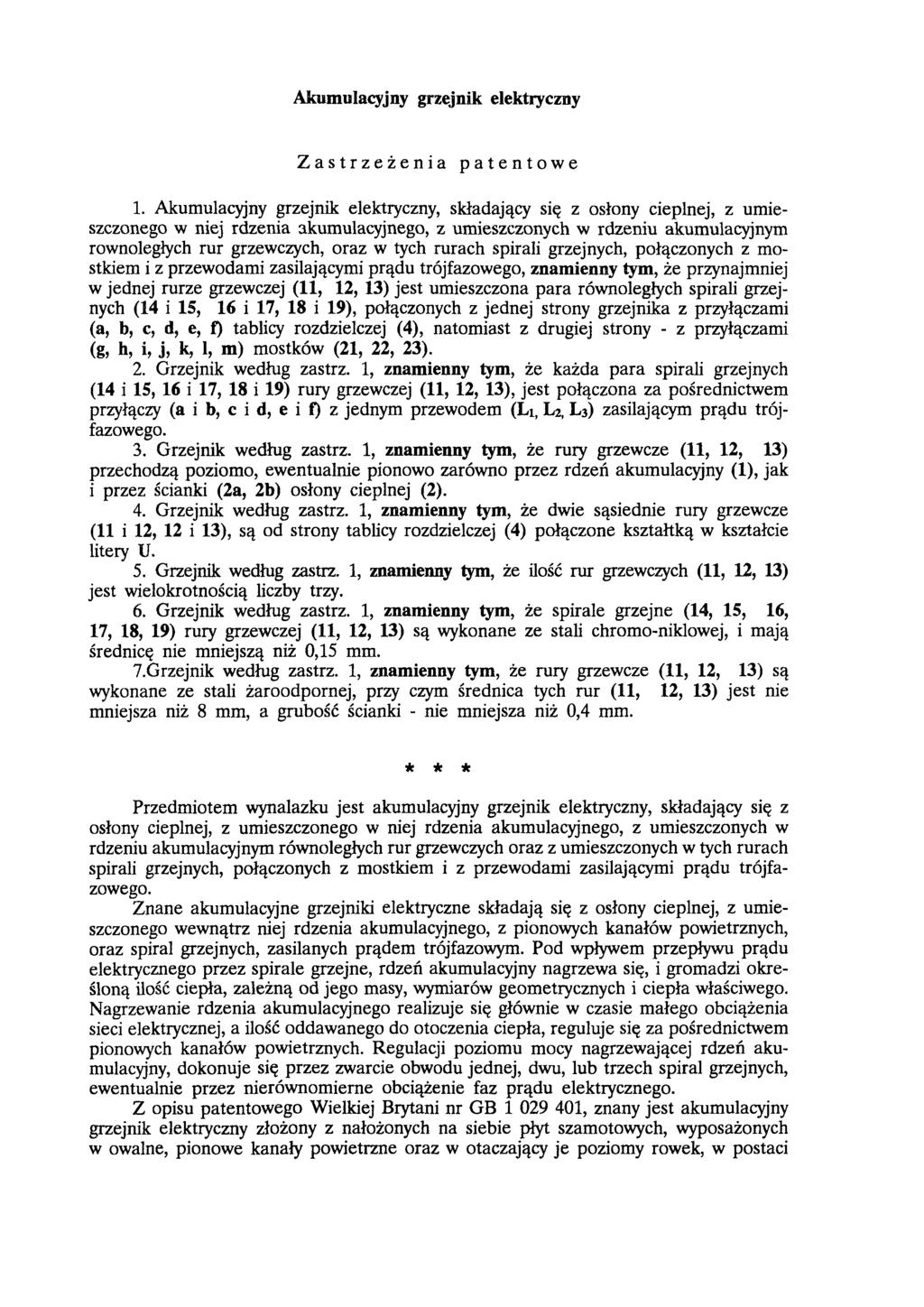 Akumulacyjny grzejnik elektryczny Zastrzeżenia patentowe 1.