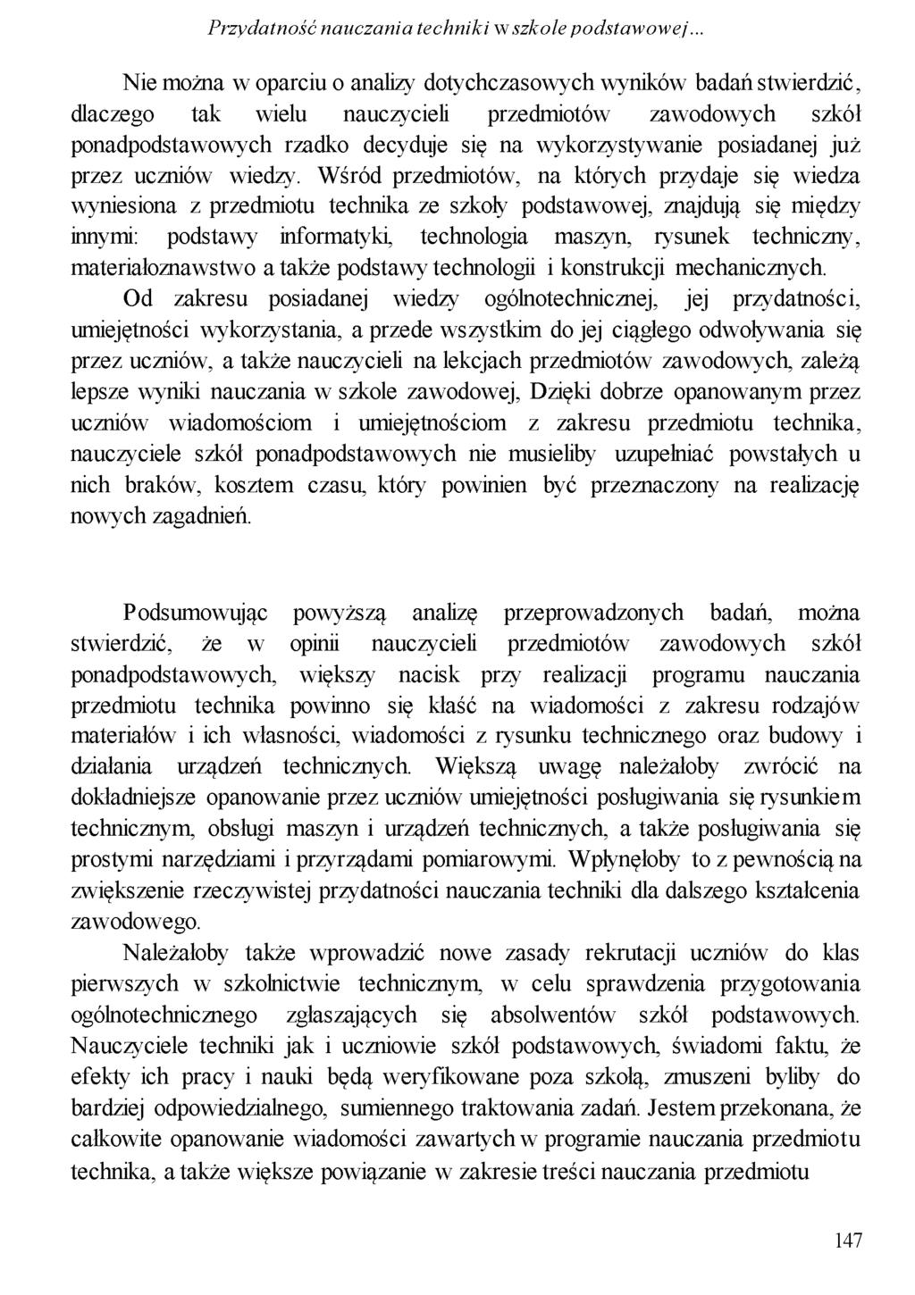 Przydatność nauczania techniki w szkole podstawowej.