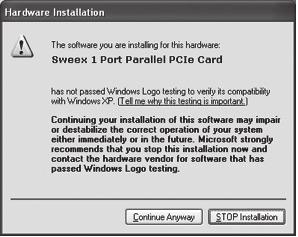 Możliwe, że Windows wyświetli informację o braku certyfikatu sterownika.