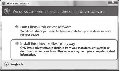 Możliwe, że Windows wyświetli informację o braku certyfikatu sterownika. Nie stanowi to przeszkody w poprawnym działaniu karty. Wszystkie produkty Sweex i ich sterowniki są dokładnie sprawdzane.