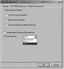 Ustawienia portu równoległego Ustawienia portu LPT można wyświetlić i dostosować postępując zgodnie z opisem poniżej: Przejdź do START -> settings (ustawienia)-> control panel (panel sterowania) W