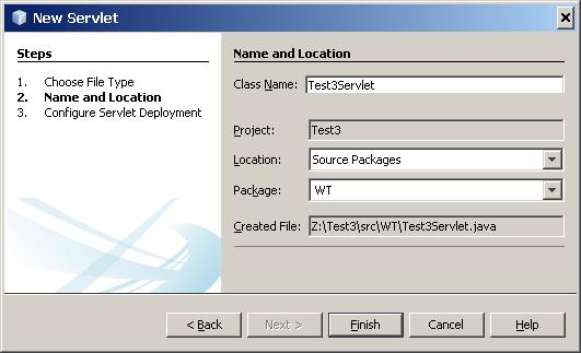 WDIS: Apache Tomcat 7.0.34 NetBeans 7.3.1. Zajęcia 1 strona - 7 Servlet, tak jak to pokazano poniżej. Nie zapomnij wypełnić pola dialogowego Package: wpisując w nim tekst WT.