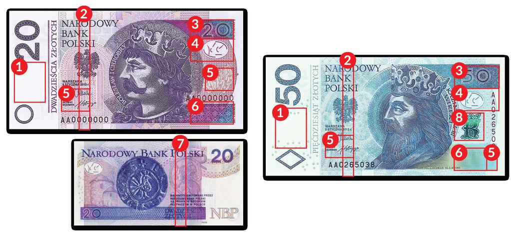 5 1 2 5 1 5 5 2 2 Projekt I. Pieniądze 1 4 Zabezpieczenia banknotów - przykłady 1.