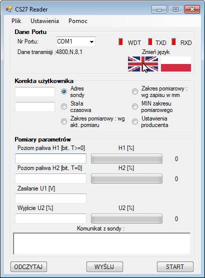 Programme CS27 Reader to run please select option CS27 and press button START.