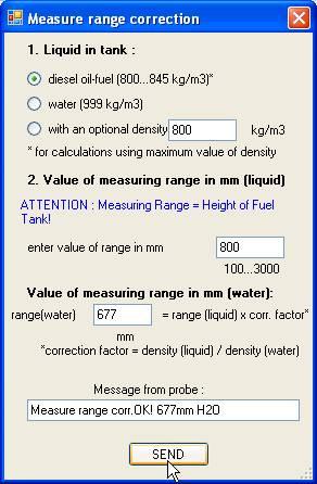 In order to correct of probe address, time constant, minimum of measure range, width of measure range (2 methods) and to return of producer settings, select this option in the frame User correction