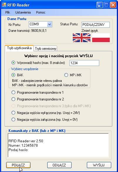 Dla ustanowienia transmisji należy nacisnąć przycisk POŁĄCZ. To assure of transmission press CONNECT button.