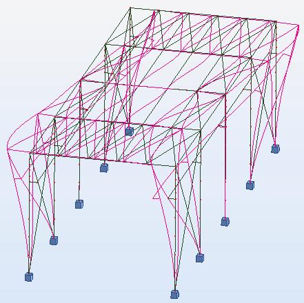 Among several various forms of vibration, the most representative ones for the lateral structure of the hall and the roof were selected. The forms are demonstrated in Figures 6-9. Table 1.