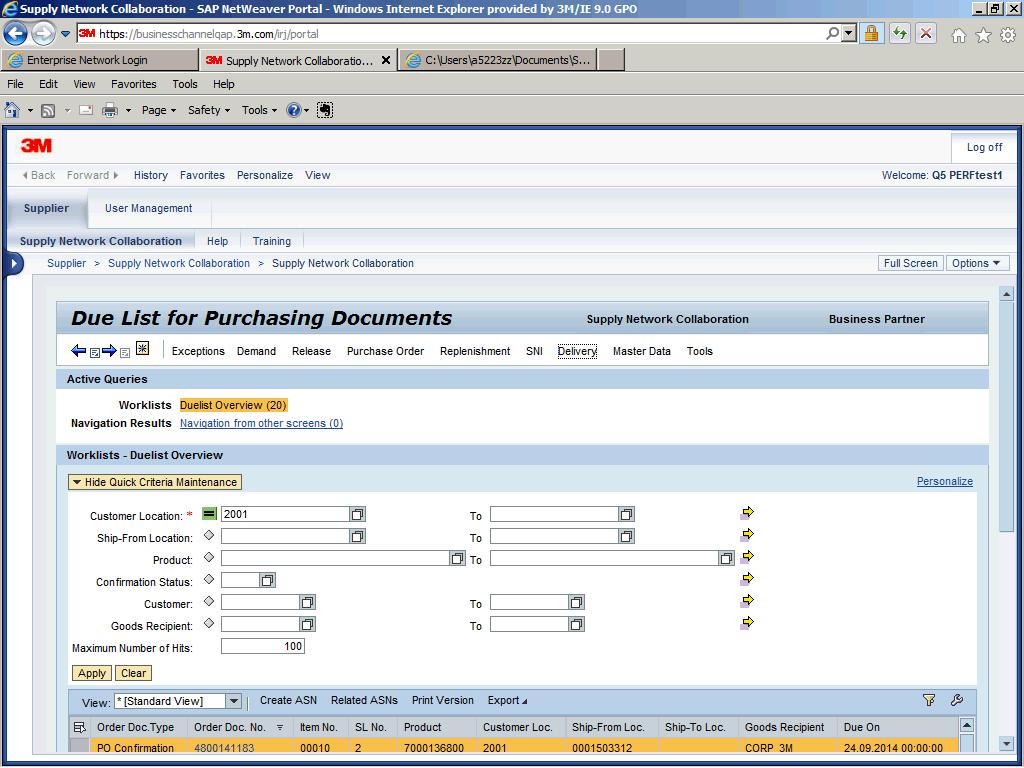 4. Kliknij menu Due List for Purchasing Documents. 5. Aby wyświetlić zamówienia, przewiń w dół.