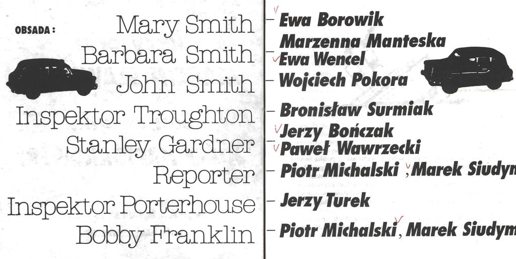 oasada= Mary Smith - Ewa Borowik Barbara Smith -:'::;:::, Manteska John Smith - Wojciech Pokora \( Inspektor Troughton - Bronisław Surmiak i.