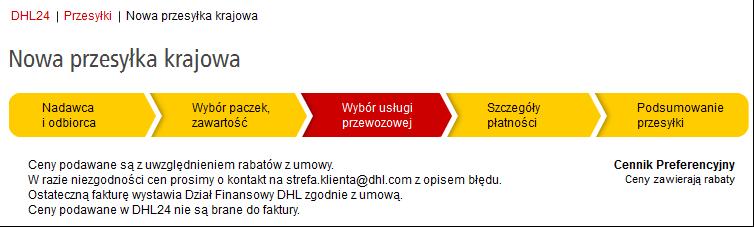 Wyliczanie ceny podczas zamawiania kuriera 2/2 Aplikacja wyliczy ceny według cennika