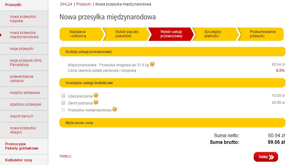 Tworzenie przesyłki międzynarodowej 3/5 3.