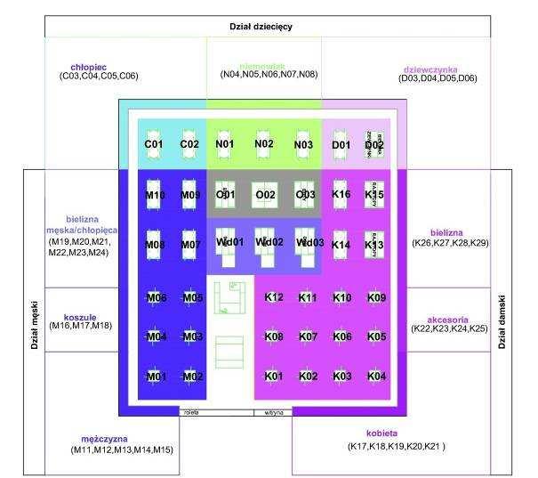 FLOOR PLAN Z PODZIAŁEM NA OBSZARY I POLA SPISOWE Legenda: - floor plan marketu to szkic, na którym naniesione są powierzchnie obszarów spisowych (każdy zaznaczony innym kolorem) -
