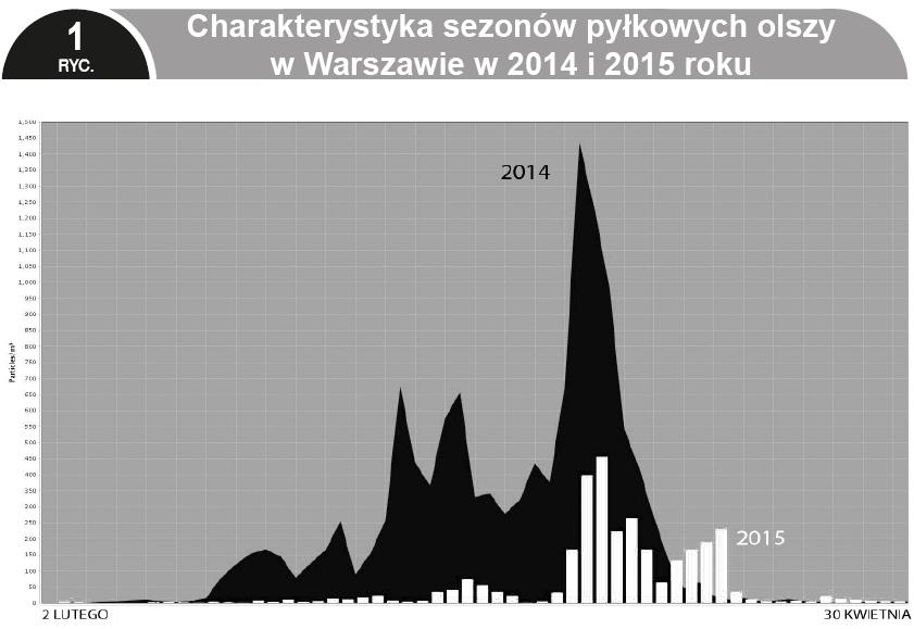 Sezon pylenia brzozy, wyznaczony metodą 95% rozpoczął się w 2015 roku w Zielonej Górze 10 kwietnia, w Warszawie 11 kwietnia, a Olsztynie 13 kwietnia.