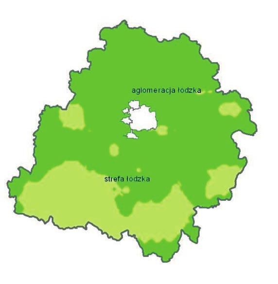 Mapa III.25 Liczba dni, w których 8-godzinna średnia krocząca stężenia ozonu przekroczyła wartość 120μg/m 3 (poziom celu długoterminowego) w woj. łódzkim w 2011r.