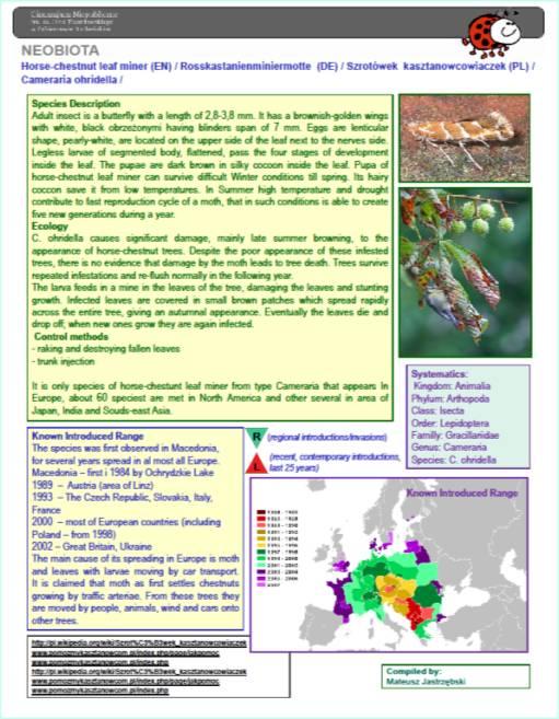 Address and the school logo Box with the description of species and its ecology XII 2013 PORTFOLIO NEOBIOTA Box