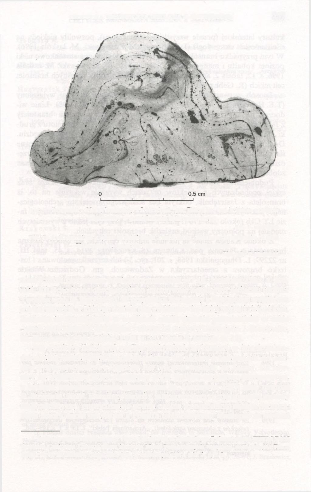 CELTYCKA BRANSOLETA SZKLANA Z JASTRZĘBNIK 157 Ryc. 3. Fragment szklanej bransolety z Jastrzębnik, gm. Blizanów, woj. kaliskie, przekrój poprzeczny w powiększeniu mikroskopowym. Fot. S. Biniewski Fig.