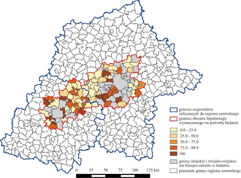 Weryfikacja pozwoliła na wskazanie 29 gmin (41,4%), które na koniec 2013 r. posiadały pokrycie planami zagospodarowania przestrzennego na poziomie większym od 50% powierzchni gminy.