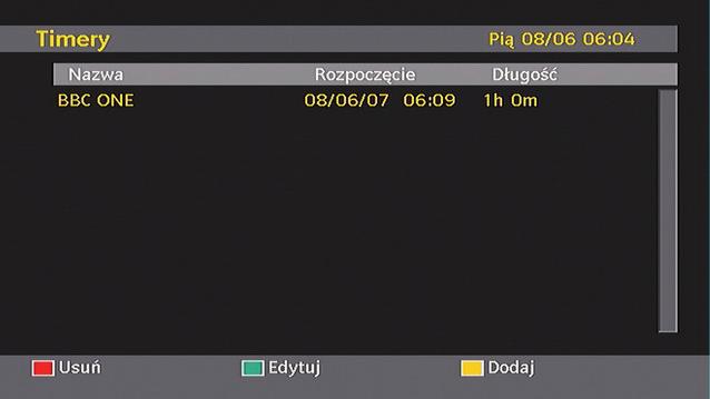 Po wciśnięciu przycisku OK podświetlony kanał zostanie dodany do listy ulubionych. Ikona F wskazuje, że dany kanał został dodany do listy ulubionych.