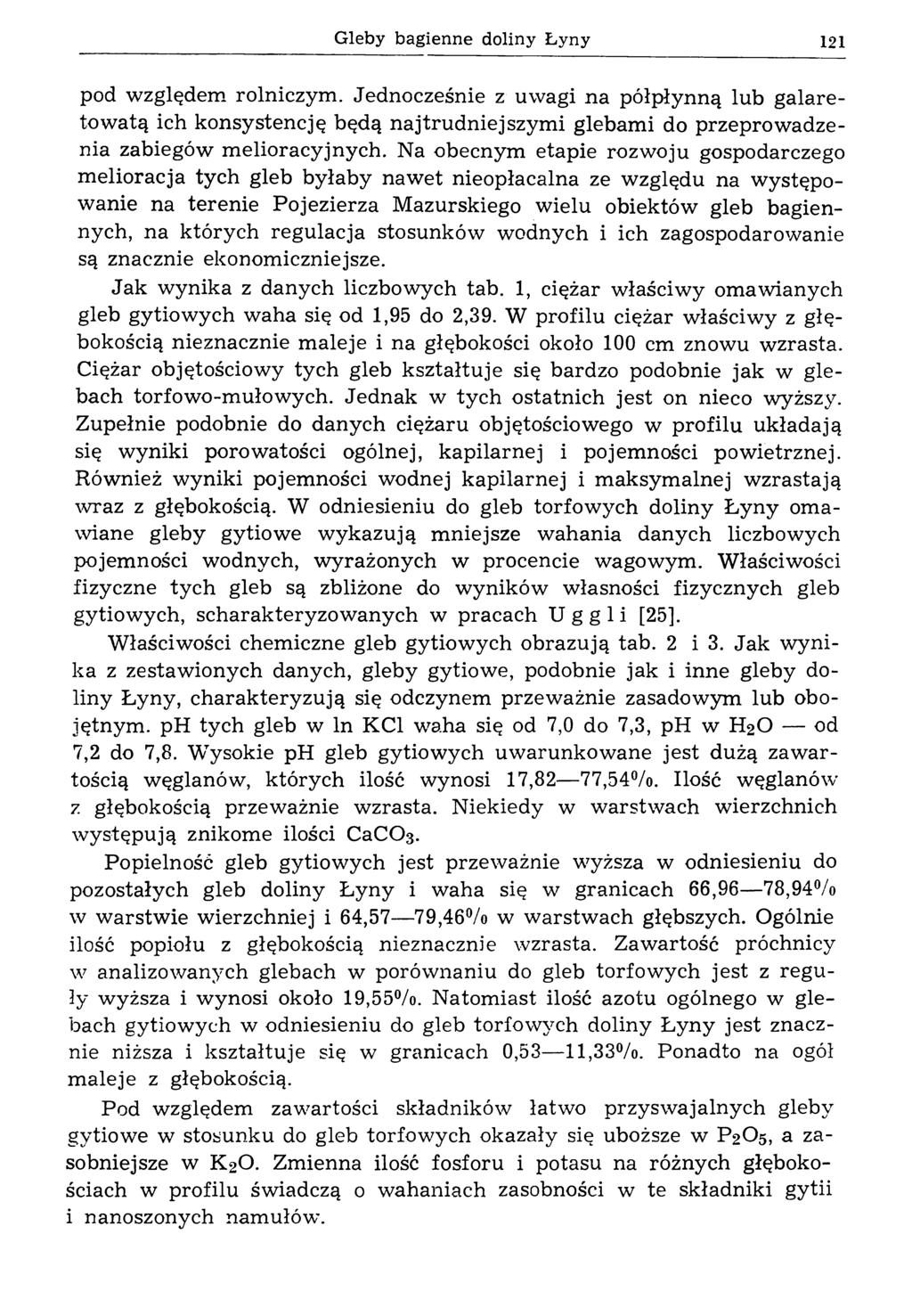 Gleby bagienne doliny Łyny 121 pod względem rolniczym. Jednocześnie z uwagi na półpłynną lub galaretowatą ich konsystencję będą najtrudniejszymi glebami do przeprowadzenia zabiegów melioracyjnych.